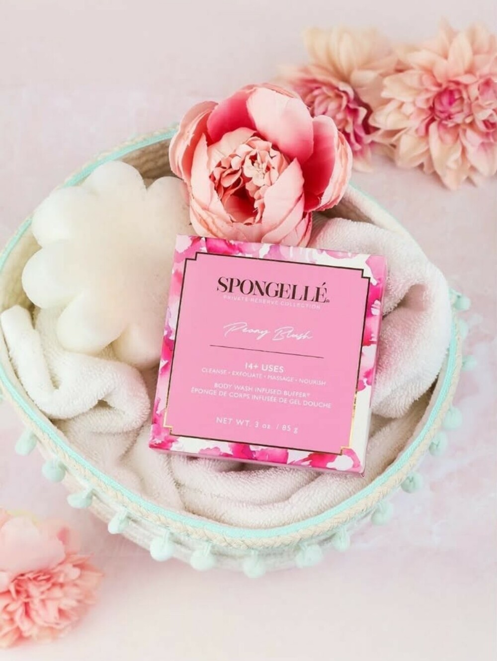 Spongelle Peony Blush Body Wash Infused Buffer Flower Sponge 85g *BNIB!